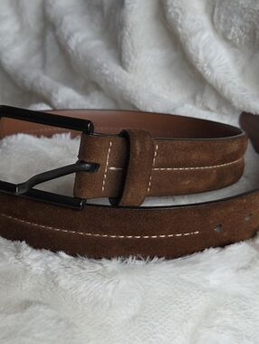 Johnston&Murphy Men's Brown Suede Leather Belt - Classic Casual Style
